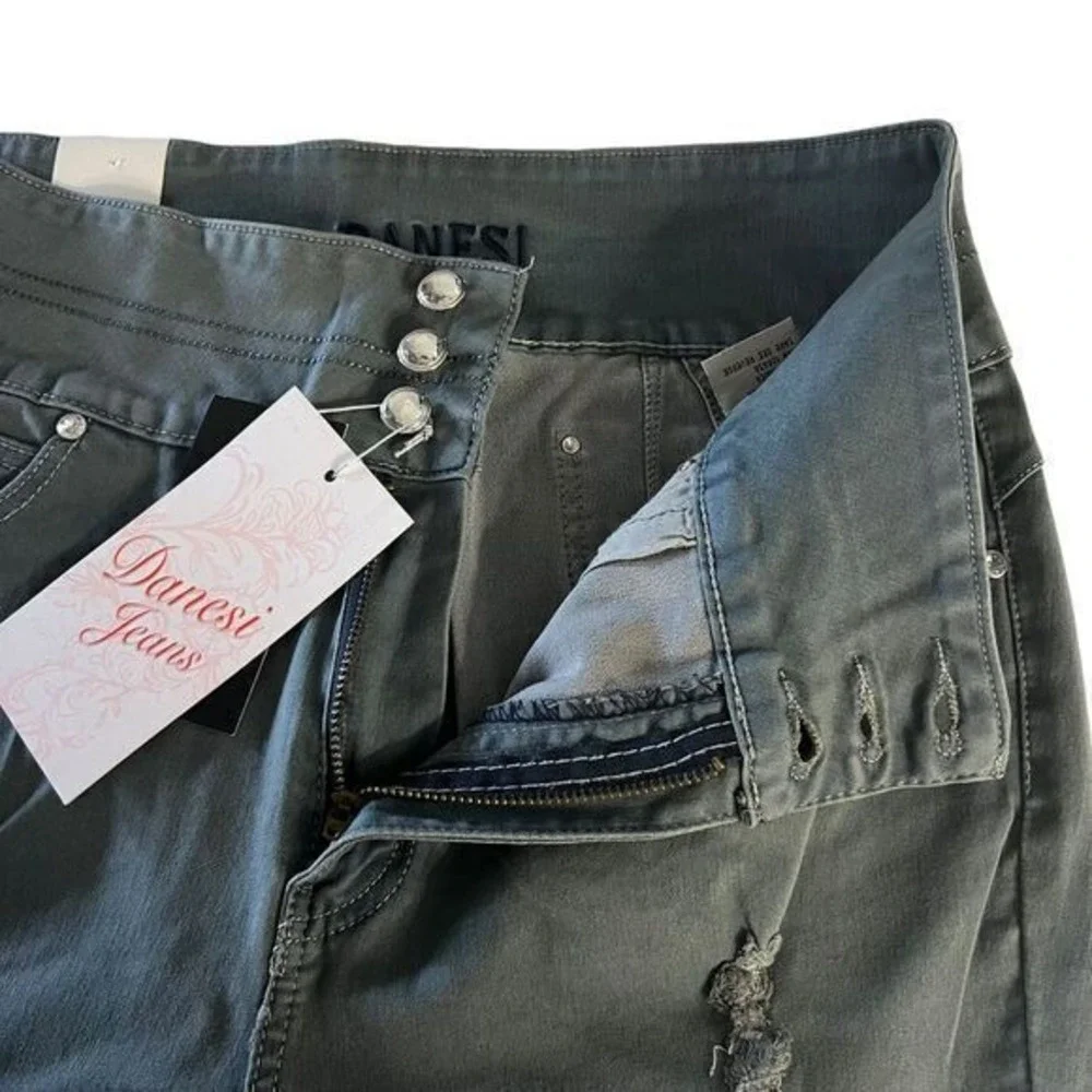 Danesi Jeans Distressed Gray Denim Pants Button Fly Straight Leg Women's Size 17